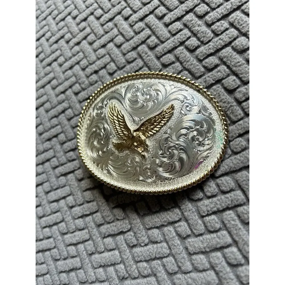 Montana Silversmiths Vintage Flying Eagle Belt Buckle Silver Plate Gold Tone